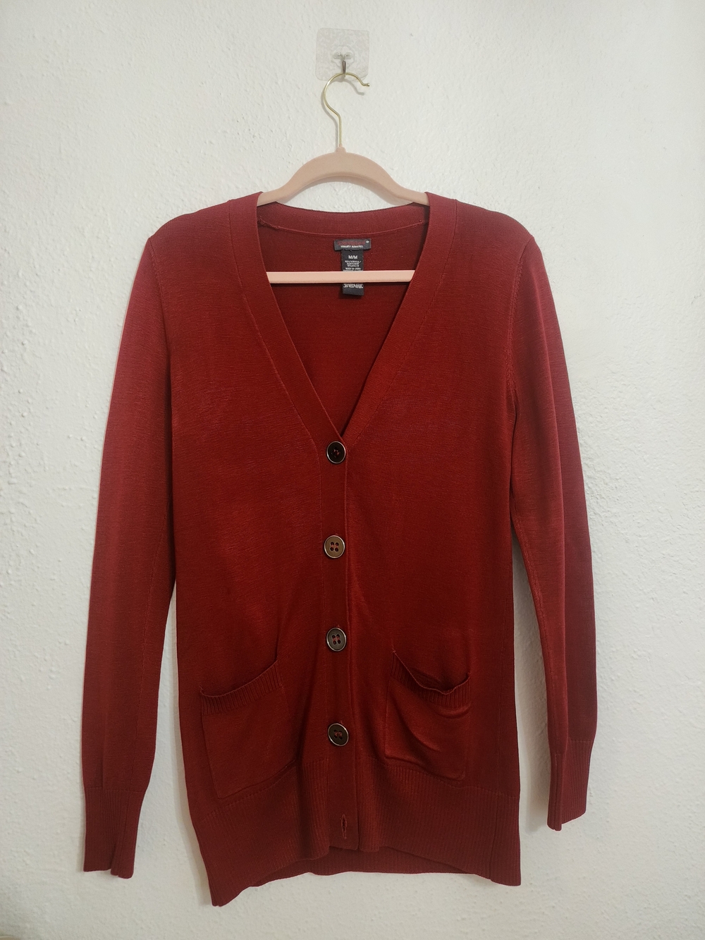 Classic V-Neck Button Cardigan - Deep Red
